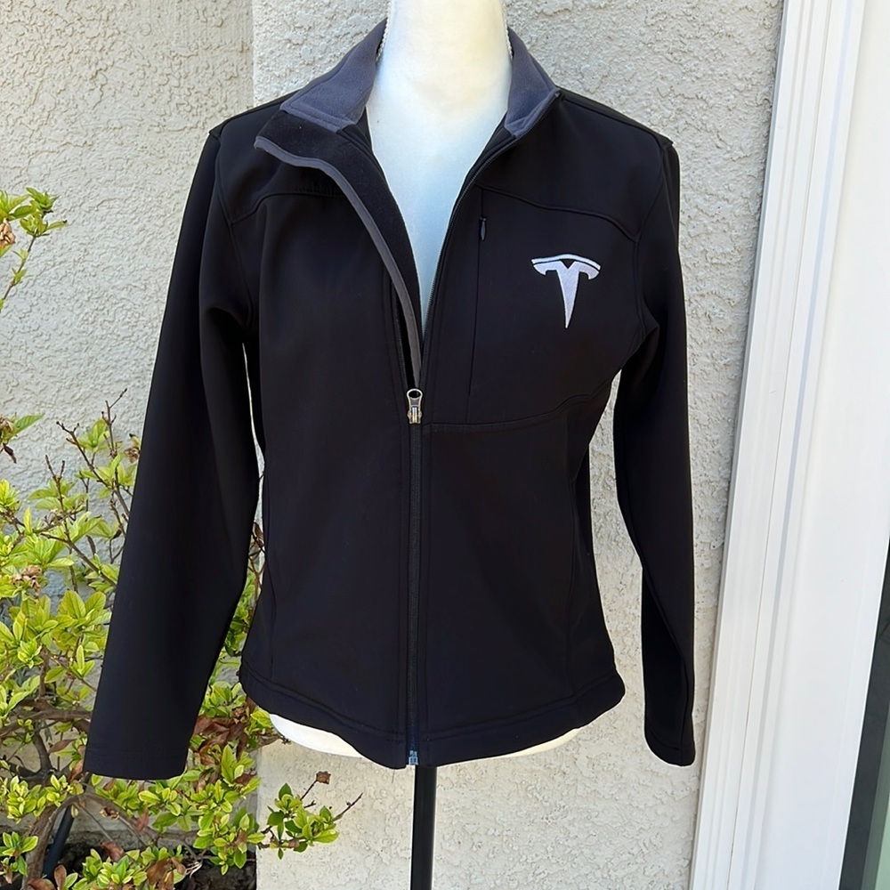 Tesla Fossa Black Softshell Jacket with Tesla Logo on Front Chest Size S